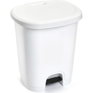 Kunststof afvalemmers/vuilnisemmers/pedaalemmers in het wit van 27 liter met deksel en pedaal 38 x 32 x 45 cm