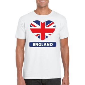 Engeland t-shirt met Engelse vlag in hart wit heren