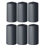 6x Antraciet grijze cilinderkaarsen/stompkaarsen 6 x 15 cm 58 branduren - Geurloze kaarsen antraciet grijs - Woondecoraties