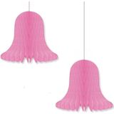 8x Roze decoratie klokken/kerstklokken lampionnen 20 cm - feestversiering/kerstversiering