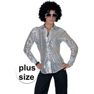 Grote maat zilveren disco verkleed blouse voor dames