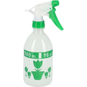 Waterverstuivers/spuitflessen 500 ml transparant/groen - Plantenspuiten/schoonmaakspuiten