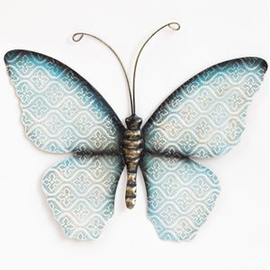 Anna's Collection Wand decoratie vlinder - blauw - 30 x 21 cm - metaal - muurdecoratie