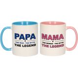 Papa en mama the legend mok met gekleurde binnenkant - Cadeau beker set voor Papa en Mama - Moederdag en Vaderdag cadeautje