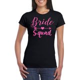 Bellatio Decorations Vrijgezellenfeest T-shirt dames - bride squad - zwart - roze glitter - bruiloft