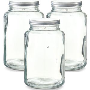 3x Glazen voorraadpotten/koekjespotten 4900 ml 17 x 28 cm - Zeller - Keukenbenodigdheden - Bewaarpotten/voorraadpotten - Snoeppotten - Koekjespotten - Voedsel bewaren/opslaan