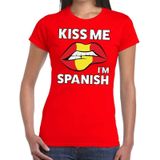 Kiss me I am Spanish t-shirt rood dames - feest shirts dames - Spanje kleding