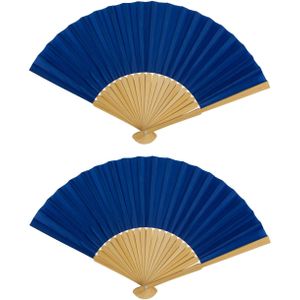 Spaanse handwaaier - 2x - special colours - nachtblauw - bamboe/papier - 21 cm