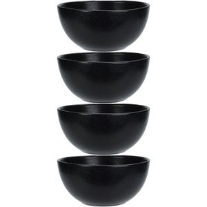 Excellent Houseware Soepkommen - 4x - Lava stone - keramiek - D15 x H7 cm - zwart - Stapelbaar