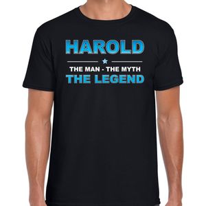 Naam cadeau Harold - The man, The myth the legend t-shirt  zwart voor heren - Cadeau shirt voor o.a verjaardag/ vaderdag/ pensioen/ geslaagd/ bedankt