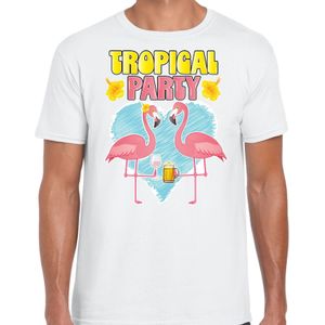 Bellatio Decorations Tropical party T-shirt voor heren - tropisch feest - wit - carnaval/themafeest