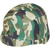 Carnaval verkleed soldaten/leger set - camouflage print helm - make-up stick - bruin/groen