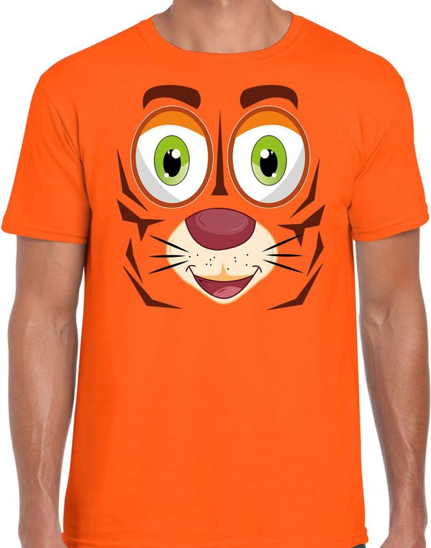 Bellatio Decorations dieren verkleed t-shirt heren - tijger gezicht - carnavalskleding - oranje