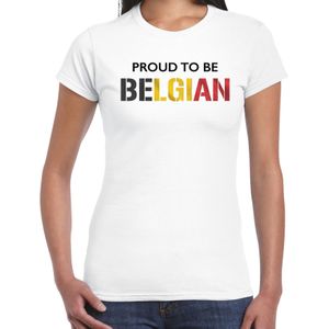 Belgie Proud to be Belgian landen t-shirt - wit - dames -  Belgie landen shirt  met Belgische vlag/ kleding - EK / WK / Olympische spelen supporter outfit
