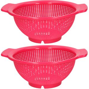 Plasticforte Keuken vergiet/zeef - 2x - kunststof - Dia 23 cm x Hoogte 10 cm - fuchsia roze