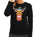 Foute kersttrui / sweater Gay Ruldolf met regenboog muts en roze sjaal zwart voor dames - Kersttruien