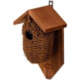 2x stuks houten vogelhuisjes/nestbuidels kokos 26 cm - Vogelhuisjes tuindecoraties - Winterkoning nestje