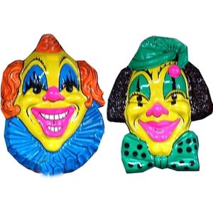 Set van 2x stuks Carnaval Clown thema wanddecoraties 60 x 60 cm per stuk - Versieringen/feestartikelen