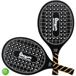 Zwarte beachball set met tennisracketprint buitenspeelgoed - Houten beachballset - Rackets/batjes en bal - Tennis ballenspel