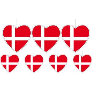 7-delige hou van Denemarken versiering set hartjes van 14 cm en 28 cm - Landen vlaggen feestartikelen