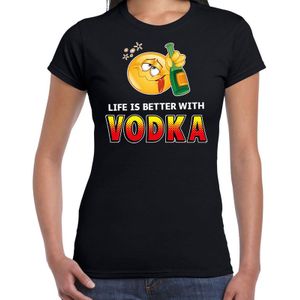 Funny emoticon t-shirt Life is better with vodka zwart voor dames - Fun / cadeau shirt