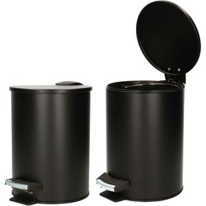 Storage Solutions Prullenbak/pedaalemmer - 2x stuks - zwart - metaal - 3L