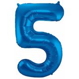 Cijfer ballonnen - Verjaardag versiering 75 jaar - 85 cm - blauw