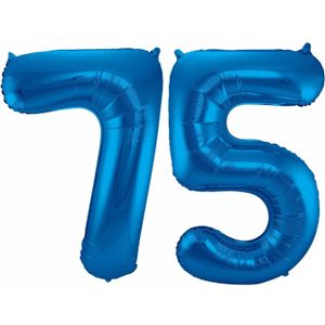 Cijfer ballonnen - Verjaardag versiering 75 jaar - 85 cm - blauw