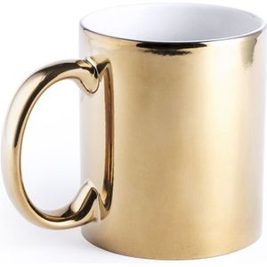 Metallic gouden koffiebeker/theemok keramisch 350 ml - Servies - Bekers/mokken