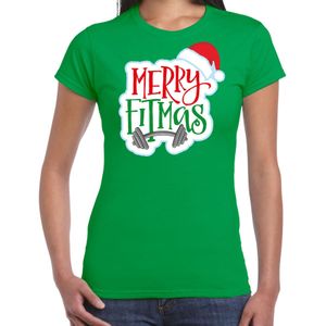 Merry fitmas Kerstshirt / Kerst t-shirt groen voor dames - Kerstkleding / Christmas outfit