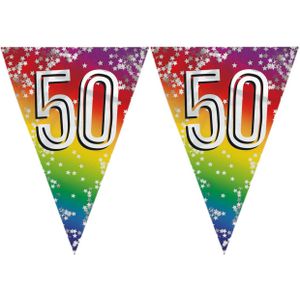 5x stuks vlaggenlijn 50 jaar versiering vlaggetjes slinger 6 meter - Glitter folie - Binnen/buiten gebruik