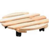 Kesper Plantenpot trolley - 2x - hout - lichtbruin - rond - 35 x 35 cm -  max 100 kilo - potten verrijden - niet tillen - bloempotten wielen