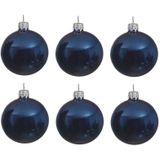 24 Stuks mix glazen Kerstballen pakket donkerblauw 6 en 8 cm - kerstballen pakket