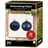 24 Stuks mix glazen Kerstballen pakket donkerblauw 6 en 8 cm - kerstballen pakket
