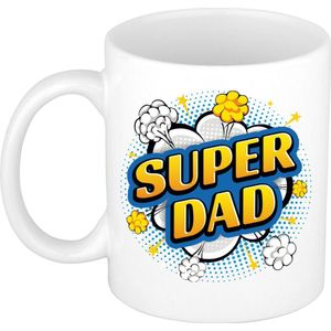 Super dad cadeau mok / beker - wit - retro stijl / popart - cadeau voor papa / vaderdag