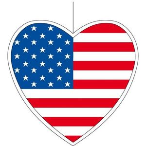 Hangdecoratie hart Amerika/USA 28 cm - Amerikaanse vlag landen versiering