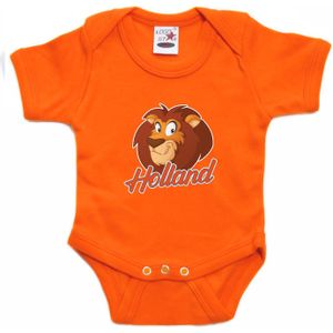 Oranje fan romper voor babys - Holland met cartoon leeuw - Nederland supporter - Koningsdag / EK / WK romper / outfit