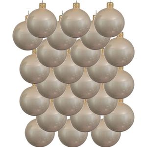 24x Licht parel/champagne glazen kerstballen 8 cm - Glans/glanzende - Kerstboomversiering licht parel/champagne