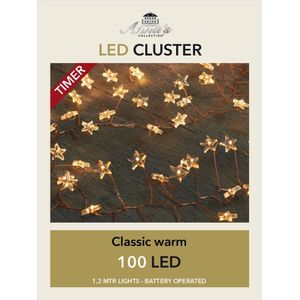 Cluster draadverlichting met timer 100 sterren op batterij wit - Kerst lichtsnoer lichtdraad met sterren lampjes