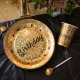 Verjaardag feest bekertjes happy birthday - 20x - goud - karton - 270 ml