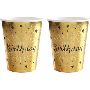 Verjaardag feest bekertjes happy birthday - 20x - goud - karton - 270 ml