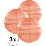 3 perzik kleurige lampionnen 35 cm
