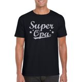 Super opa cadeau t-shirt met zilveren glitters op zwart voor heren - kado shirt voor grootvaders / Vaderdag cadeau