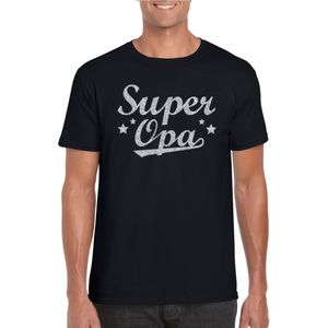 Super opa cadeau t-shirt met zilveren glitters op zwart voor heren - kado shirt voor grootvaders / Vaderdag cadeau