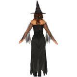 Zwarte lange heksen verkleed kostuum jurk voor dames - verkleedkleding halloween