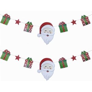 2x stuks kerst decoratie slingers met Kerstman en cadeautjes 165 cm van karton - Kerstversiering