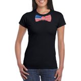 Zwart t-shirt met Amerikaanse vlag strikje / vlinderdas dames -  Amerika supporter
