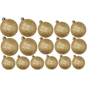 Kerstversiering set glitter kerstballen in het goud 6 - 8 - 10 cm pakket - 34x stuks