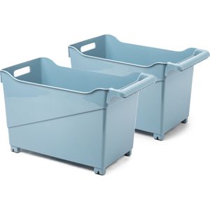 Plasticforte opberg Trolley Container - 2x - ijsblauw - L45 x B24 x H27 cm - kunststof