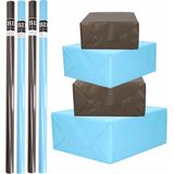 8x Rollen kraft inpakpapier pakket zwart/blauw voor jongens/heren 200 x 70 cm/cadeaupapier/verzendpapier/kaftpapier